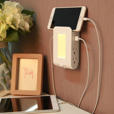 Multifunction LED 2.1A Night Light With Charging Socket Plug 4AC Outlets AC